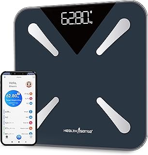 HealthSense Bluetooth BMI Weight Machine for Body Weight, Digital Body Fat Analyzer & Smart Body Composition Scale with Mobile App, 14 Body Parameters