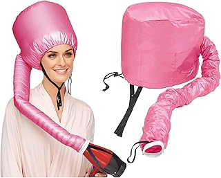 UCRAVO Portable Hair Dryer Bonnet Attachment, Pink Soft Hood Cap for Blow Dryer, Adjustable Heat Cap for Deep Conditioning, Curl Setting & Frizz Contr