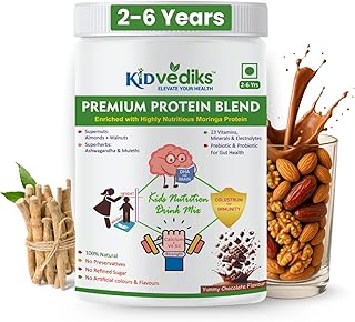 Kidvediks Kids Protein Powder,No White Sugar Drink Mix for 2–6 Years | Health Drink for kids - 23Vitamins & Minerals ,DHA, Moringa, calcium,zinc| No R
