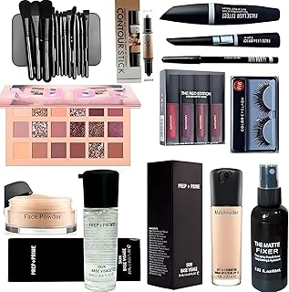 RaeLynn HD Waterproof Makeup Kit Combo For Women & Girls (Set of 15) Eyeshadow Pallet, Makeup Brush set of 12, Kajal, 3in1, Eyelashes, Red edition, Fo