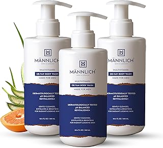 Mannlich De-Tan & Detox Body Wash (300 ml) Pack of 3 | 2% Kojic Acid Body Wash for Pigmentation, Tan Removal, Deep Cleansing & Brightening with Multiv