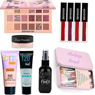 BBMENOW Complete Professional Makeup Combo Kit for Women with Nude Eyeshadow Palette, Liquid Matte Lipsticks, Foundation, Primer, Face Powder, Makeup