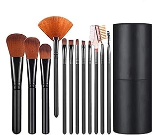 12 Pcs Black Make Up Brush Kit with Holder & Storage Box - Professional Makeup Brush Set for Foundation, Eyeshadow, Powder, Eyebrow, Blush - Premium M
