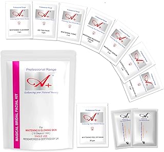 A+ Bridal Facial Kit for Glowing Skin | 10 Steps Professional Salon Facial at Home | Men & Women | Hyaluronic Acid, Kojic Acid and Sunflower Oil | 3 M