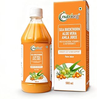 Nutriorg Sea Buckthorn Aloevera Amla Juice 500ml | Rich in Omega 7, 3, 6 & 9 with Vitamin C & Natural Antioxidants | Supports Immunity, Skin Health, D