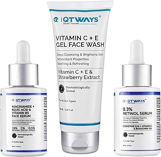 Anti Acne Skin Care Kit Combo – Niacinamide & Kojic Acid Serum, 0.3% Retinol Serum & Vitamin C+E Face Wash – Daily Routine for Oily & Acne-Prone Skin