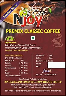 Cafe N Joy Premix Classic Coffee 1kg | Instant Premix | Vending Machine Coffee Powder | With Dairy Whitener & Chicory Mix | Quick & Easy Mix Pack of-1