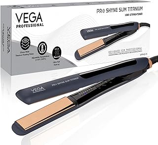 VEGA PROFESSIONAL Pro-Shine Slim Titanium Hair Straightener with 25mm Wide Rose Gold Titanium Floating Plates for Salon, Blue, (VPPHS-13)