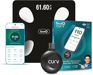 BeatO Combo: CURV USB Connected Smart Glucometer (Type-C) + FitScale Digital Weighing Machine & Body Composition Scale | Accurate Sugar Test Machine f