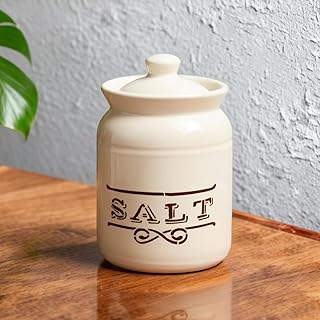 Salt Printed Ceramic Handglazed Pickle Jars Set of 1-1000 ML Each | 1 kg Salt Jar with Lid | Ceramic Multipurpose Storage Jar Container