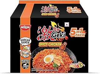 Nissin Geki Korean Ramen Spicy Chicken Instant Noodles-5 in1,400gm