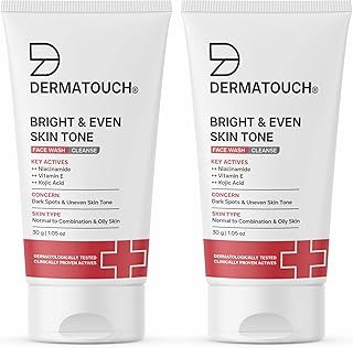 DERMATOUCH Bright & Even Tone Face Wash with Niacinamide, Vitamin E and Kojic Acid | Daily Gentle Face Wash For Tan, Pigmentation, Uneven Tone | 30g (