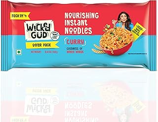 Wickedgud Whole Wheat Curry Noodles 240g (Pack of 4) | No Maida | No Palm Oil | Source of Protein