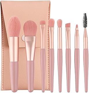 8PCS Professional Makeup Brush Set with Bag – Travel-Size Cosmetic Brushes for Foundation, Blush, Eyeshadow – Wooden Handle & Soft Synthetic Bristles