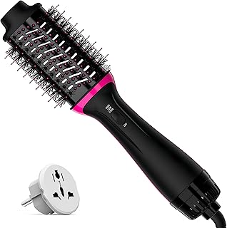 Dual Voltage Hair Dryer Brush for European Travel, Plus 2.0 Blow Dryer Brush with European Plug 110V-120V/220V-240V One Step Hair Dryer and Styler Vol