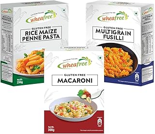 Wheafree Gluten Free Multigrain Fusilli (250g), Rice Maize Penne Pasta (250g) and Macaroni (300g) Combo Pack | No Trans Fat | No Cholesterol | No Maid