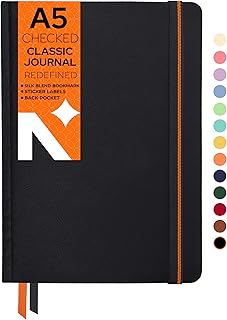 NEORAH-A5 Squared Classic Notebook -110 Gsm (210x148mm)-Hardcover Checked Journal| Include Silk Book Marks |BackPocket |Sticker Label |Office Notebook