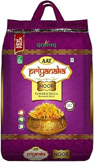 AAT Aroma Priyanka Noor Golden Sella Basmati Rice | Premium Aged Extra Long Grain | Triple in Size: From 100g RAW Rice to 340g Cooked Rice | Export Qu
