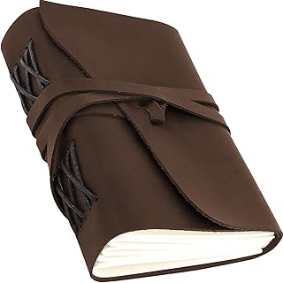 RJKART Leather Cover Writing Diary with Belt Lock Notebook Journal Unruled Notepad Personal Diaries for Men and Women - Brown, 4x6 Inch