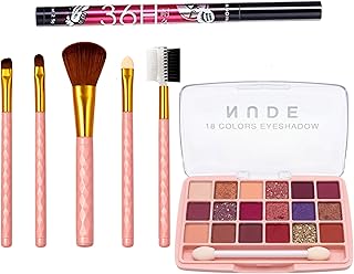 3-in-1 Makeup Combo Kit – 18 Color "Prime Look" Eyeshadow Palette, 5 Pcs Premium Cosmetic Brush Set & Waterproof 36H Precision Sketch Eyeliner | Full