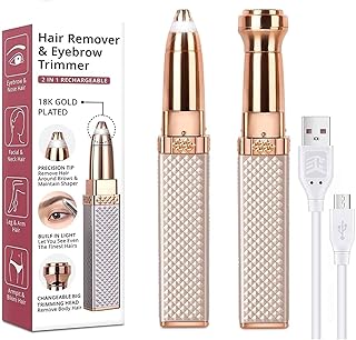 Eyebrow Trimmer for Women, 2 in 1 Rechargeable Facial Hair Remover with Replaceable Heads, Professional Painless Personal Hair Removal Eyebrow (gold-1