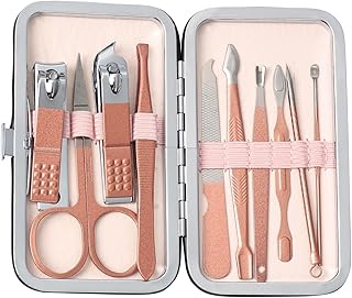 10 IN 1 Stainless Steel Professional Manicure Set Nail Cutter For Women Nail Scissors Luxury Grooming Kit Manicure Pedicure Kit For Women (Rose Gold)