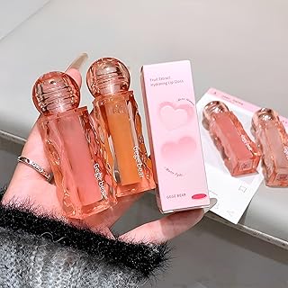 Gege Bear Fruit Extract Hydrating Lip Gloss | 3 Light Pink Nude Shades | Long-Lasting Waterproof, Non-Sticky | Moisturizing Liquid Lipstick for Women