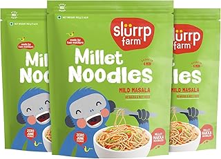 Slurrp Farm No Maida Millet Noodles | Not Fried, No MSG | Mild Millet Noodles Pack of 3-192g Each