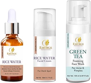 Rice Water Serum, Rice Water Cream & Green Tea Foaming Face Wash | Hydrating, Brightening & Oil-Control Skincare Set | Clear, Radiant, Nourished Skin