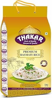 THAKAR Premium Basmati Rice 5kg | Naturally Aged Extra Long Grain Basmati | Aromatic Long Grain Rice | Light & Fluffy Texture | Easy to Digest | Glute