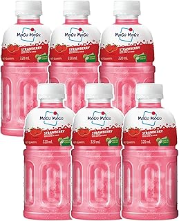 Mogu Mogu Strawberry Juice with Nata de Coco Jelly 320ml (Pack of 6), Refreshing Tropical Thai-Made Sip & Chew Beverage