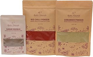 Rathi naturals Red Chilli Powder 500g, Coriander Powder 500g & Garam Masala 100g Combo – Fresh & Aromatic Indian Spice Set (Pack of 3), Pure Lal Mirch