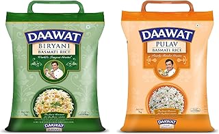 DAAWAT Biryani, World'S Longest Grain, Aged Basmati Rice, 5 Kg & Pulav, Long Grains, Fluffy Basmati For Finest Pulav, 5 Kg