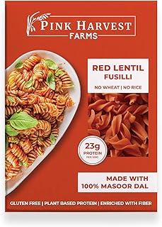 Pink Harvest Farms Red Lentil Pasta | No Rice - No Maida | Vegan | Gluten Free | High Protein | (Red Lentil Fusilli Pasta, 200 g (Pack of 1))