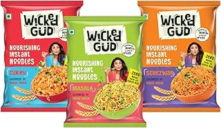 WickedGud Nourishing Instant Noodles Range (Single Packs) | No Maida | No Oil | No MSG | High Protein | High Fibre | Cholesterol Free, 207 Grams