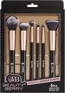 Beauty Berry Pro Beauty Premium Soft Bristles Face & Eye Makeup Brush Set of 6 | Easy to Hold & Precise Application | Non Slip Comfortable Grip | Make