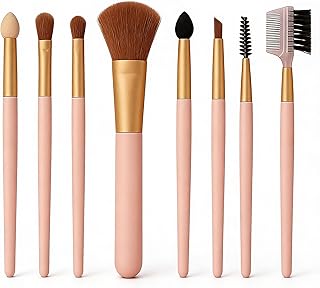 8 Set Of Professional Makeup Brush– Soft Synthetic Bristles | Face, Foundation, Blush, Eyeshadow, Eyebrow & Lip Brushes for Women (Pink)
