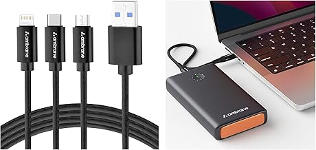 Ambrane 100W Fast Charging Powerbank for MacBook, Type C Laptop & Mobile Charging, 25,000mAh Battery with 3in1 Cable