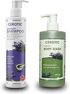 Rosemary Body Wash & Shampoo Combo | Sulfate Free Hair Fall Control Shampoo with Biotin, Ginseng & Moringa + Hydrating Shower Gel | Daily Skin & Hair