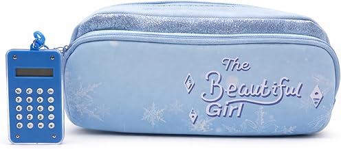 SIYA Cute Mini Calculator & Maze Game Keychain with Glitter Blue Pencil Case, Kids School Stationery Set for Girls & Students (Blue) Pack of 1