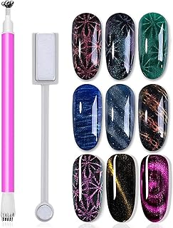 D.B.Z. 2 Pcs 3D Cat Eyes Nail Art Magnetic Pen Set Double Head Magnet Stick Nail Magnet Tool Set Flower Design UV Gel Magic Manicure Tools For DIY&Sal