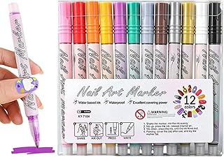0.7mm Nail Art Pens Set 12 Colors Nail Art Markers for DIY Painting Nails, Drawing, Dotting & Liner Designs, Nail Pens for Adults & Teens Nail Art, Ho