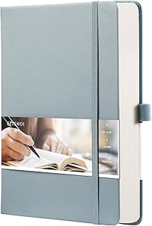 EMSHOI A5 College Ruled Notebook, 256 Numbered Pages 120GSM Ink-Proof Faux Leather Hardcover Lay-Flat Lined Journal for Work Office School Travel Writ