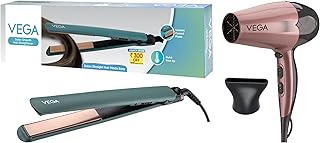 Vega Go Pro 2100W Hair Dryer VHDH-25 – 2 Speed, 3 Temp, Cool Shot, Detachable Nozzle for Men & Women and Vega Salon Smooth Hair Straightener VHSH-42 –