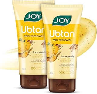Joy Ubtan Tan Removal Face Wash 150ml x 2 | Detans, Removes Dirt & Blemishes for a Natural Glowing Skin | Enriched With Turmeric, Saffron & Sandalwood