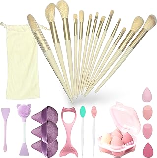 24-Piece Professional Makeup Brush Set - Premium Foundation, Eyeshadow - Blending Brushes for Flawless Makeup Application (Off-White)