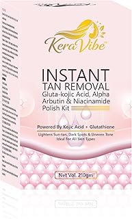 KeraVibe Instant Tan Removal Facial Kit | Gluta Kojic Acid, Alpha Arbutin & Niacinamide | Skin Brightening, De-Tan, Dark Spot Removal | Face Polishing