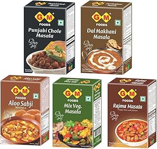 GM Foods Aloo sabji, Punjabi Chole, Mix Veg, Dal Makhni & Rajma Masala Powder, Each 100g (Pack of 5) | Authentic Indian Spices | Flavorful & Easy to U