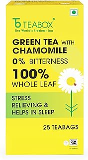 Teabox Chamomile Green Tea 25 Tea Bags | With Egyptian Chamomile Flowers & Whole Leaf Green Tea | Calming Blend for Relaxation & Sleep | Low Caffeine,