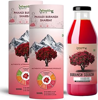 Buransh Squash, Rhododendron Flower Juice, Natural Health Drink, Glass Bottle (500 Ml (Pack of 2)), No Added Sugar, No Artificial Flavors, Rich in Ant